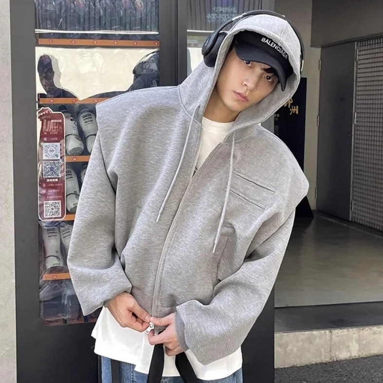 Wool Hoodie -Drawstring Straight Cut Pocket Hoodie