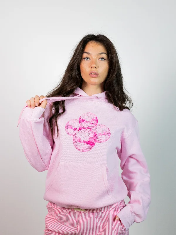 Plus Size Hoodie -DISCO KUGLE (pink) HOODIE  - LYSERØD