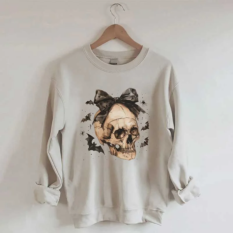 Padded Sweatshirt -Halloween Skull Bow Sweatshirt