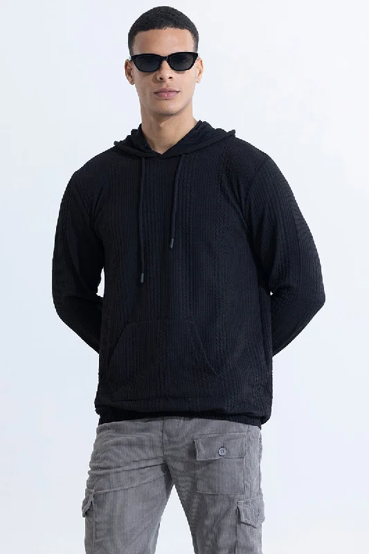 Velvet Hoodie -Liney Black Hoodie