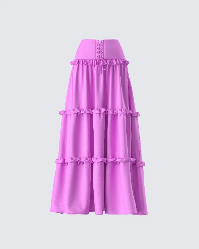 bold checkered skirts -Fabiana Lilac Tiered Maxi Skirt