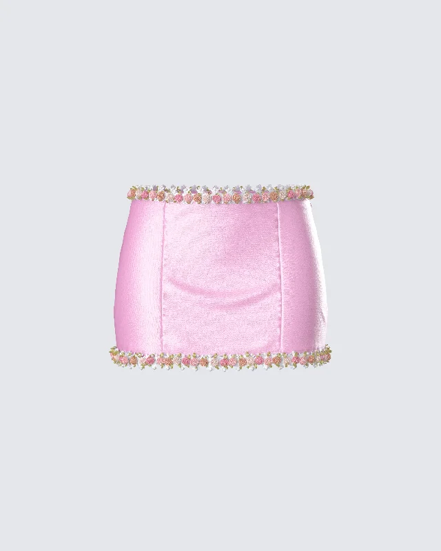 breathable linen mini skirts -Nori Pink Floral Micro Mini Skirt