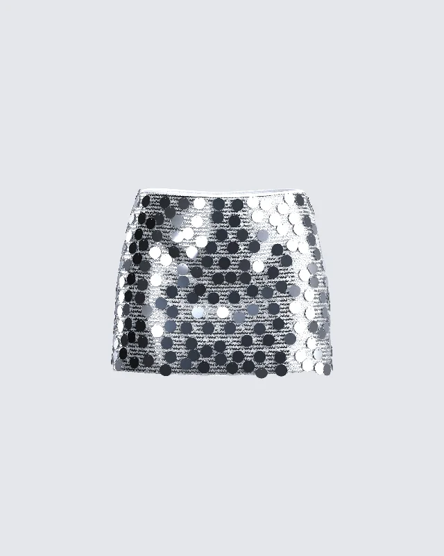 bold plaid denim skirts -Philo Silver Sequin Mini Skirt