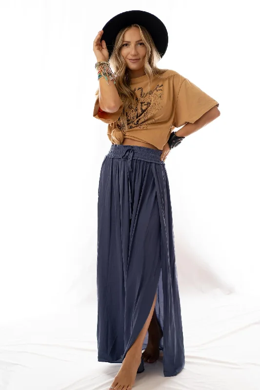 flared tulle midi skirts -Stasia Maxi Skirt - Blue