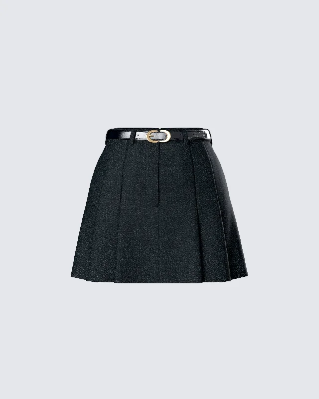 comfy jersey denim skirts -Perla Black Pleated Mini Skirt