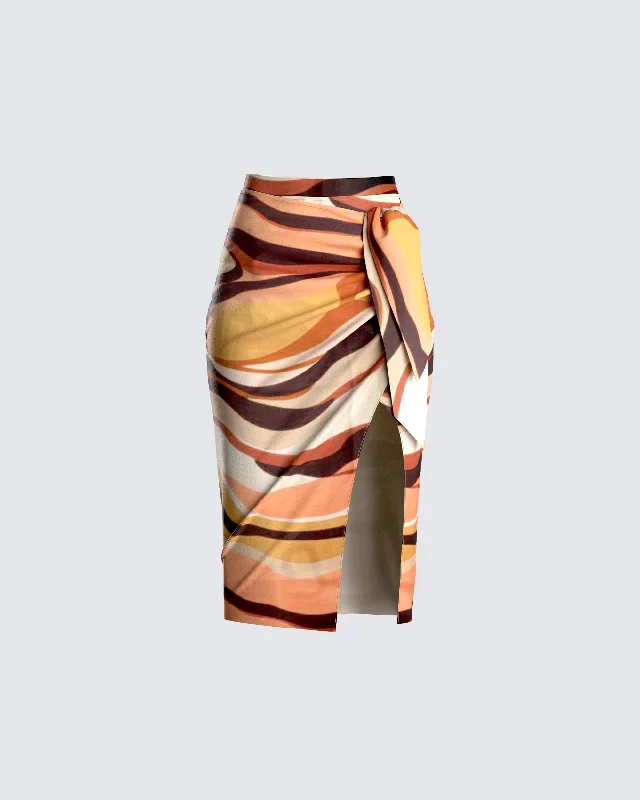 trendy ruffled denim skirts -Coen Abstract Print Midi Skirt