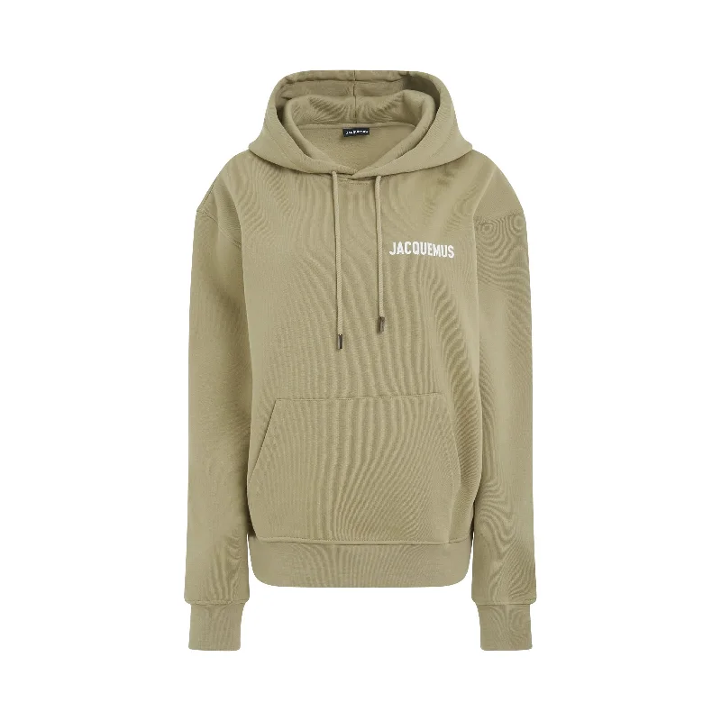 Velvet Hoodie -Embroidered Logo Hoodie in Light Khaki