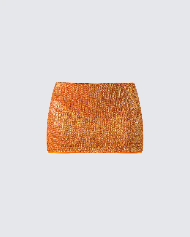 soft cotton skirts -Alyah Orange Rhinestone Micro Mini Skirt