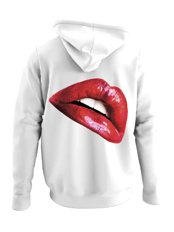 Cable Knit Hoodie -RED LIPS HOODIE - HVID