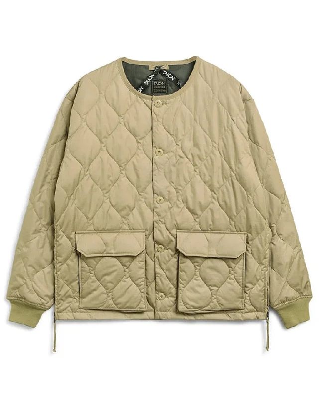 Fur Jacket -Military Crew Neck Down Cardi Cream