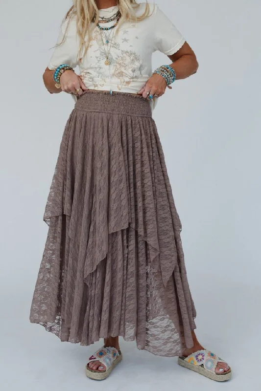 vintage high waisted wrap skirts -Graceful Lily Lace Maxi Skirt - Mushroom