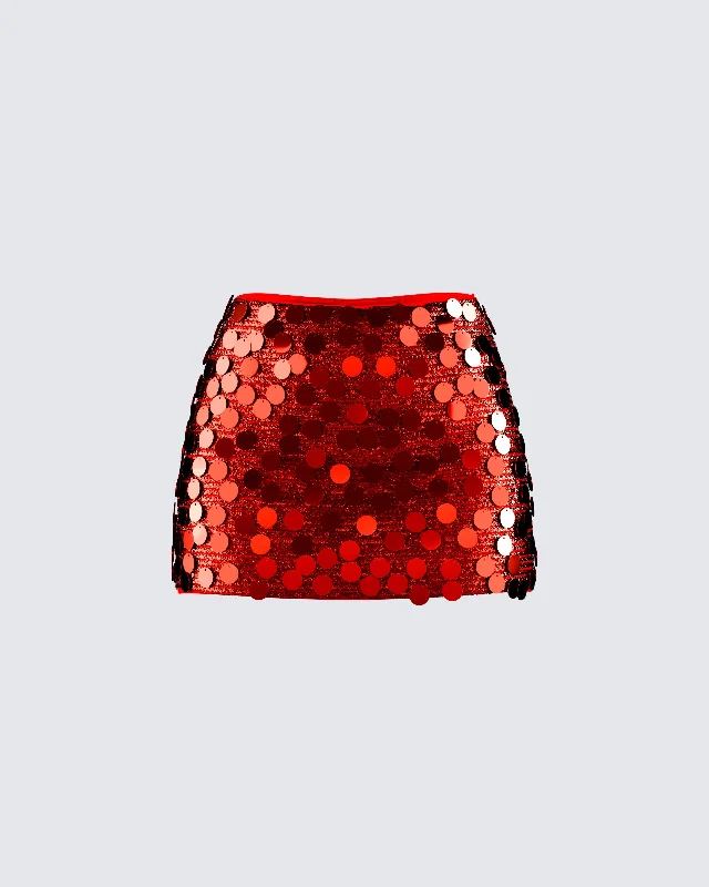 distressed denim denim skirts -Philo Red Sequin Mini Skirt