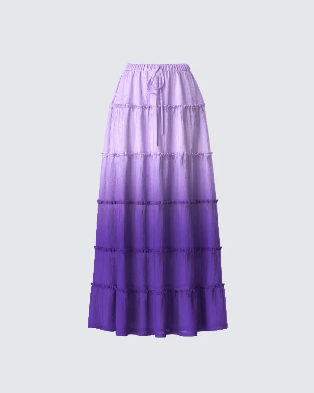 relaxed wrap denim skirts -Zadie Purple Ombre Tiered Maxi Skirt