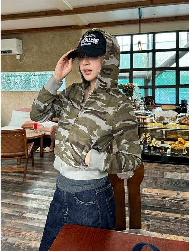 Checkered Hoodie -Short Cut Camouflage Hoodie