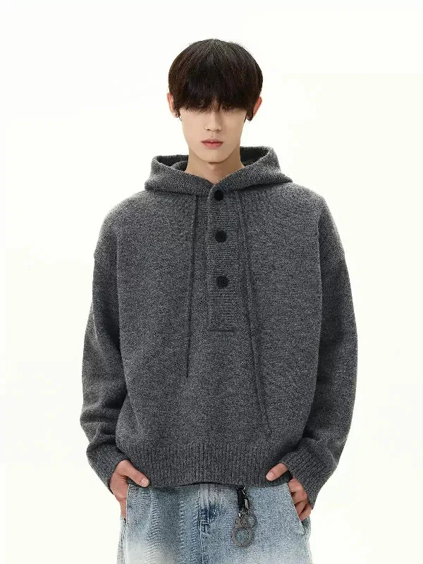 Journey Hoodie -Half-Buttons Cozy Fit Knit Hoodie