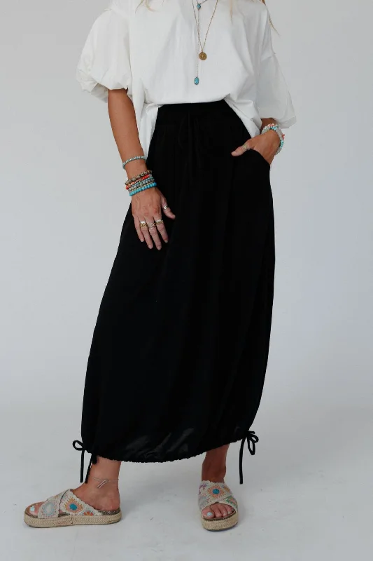 soft cotton midi skirts -The Nest All In Drawstring Maxi Skirt - Jet Black