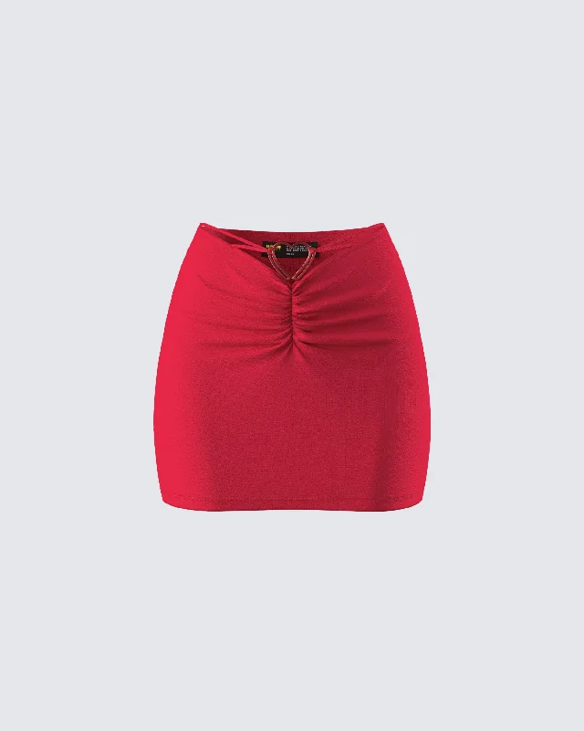 stylish tiered midi skirts -Venetia Red Heart Mini Skirt