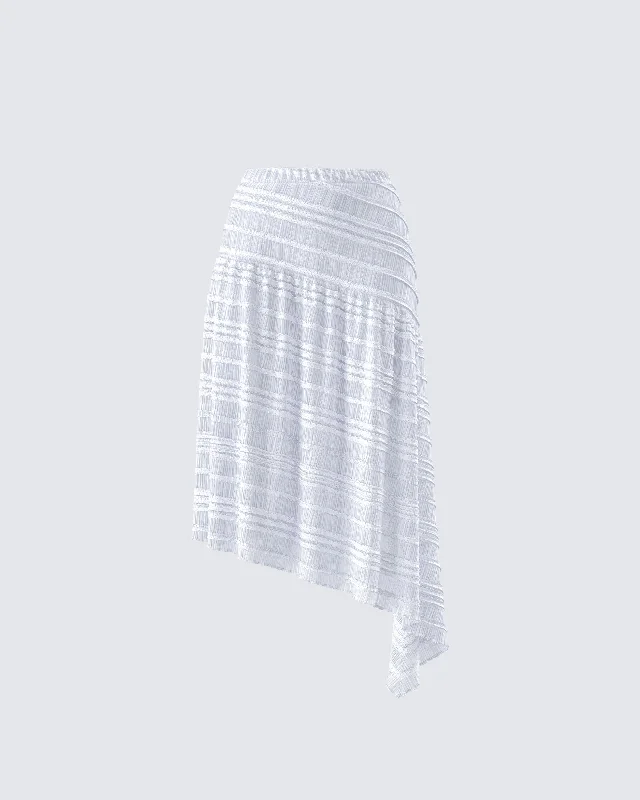 stretchy knit denim skirts -Zaya White Tiered Asymmetric Skirt