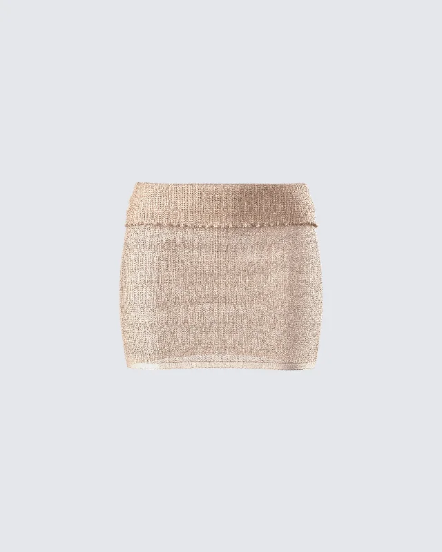 soft modal denim skirts -Sakura Gold Knit Micro Mini Skirt