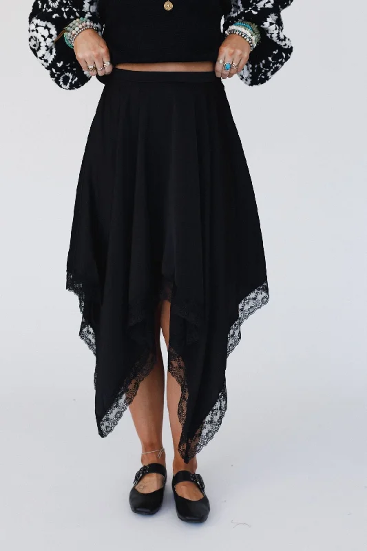 chic leather denim skirts -Moonlit Lace Midi Skirt - Black