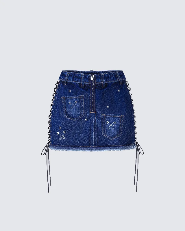 functional wrap skirts -Maja Blue Denim Lace Up Micro Mini Skirt