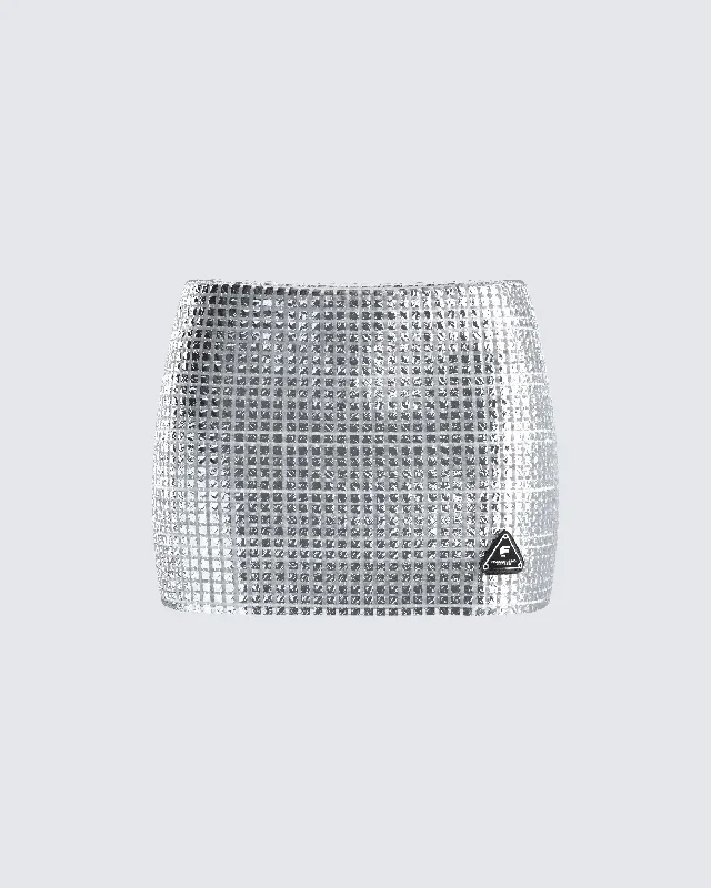 minimalist slim pencil skirts -Liora Silver Rhinestone Mini Skirt