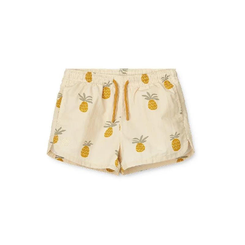 sustainable cotton chino shorts -Liewood Aiden Printed Board Shorts - Pineapples - Cloud Cream