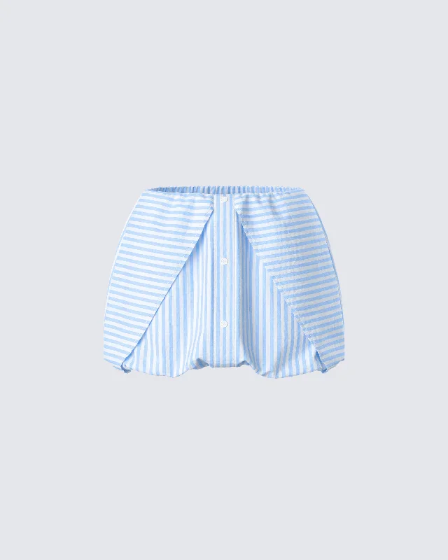 warm wool denim skirts -Isha Blue Striped Micro Mini Bubble Skirt