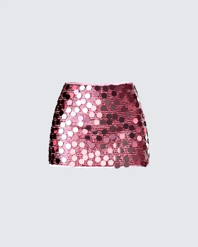 chic pleated denim skirts -Philo Pink Sequin Mini Skirt