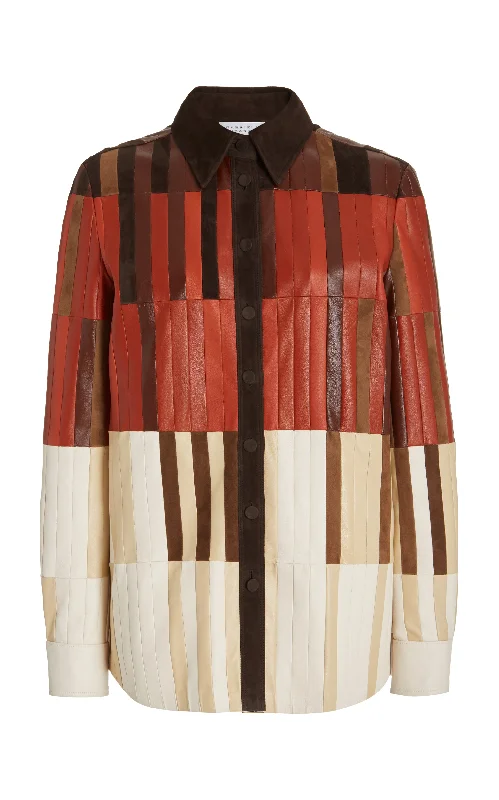 Grandparent Jacket -Campos Patchwork Shirt in Red Clay Nappa Leather