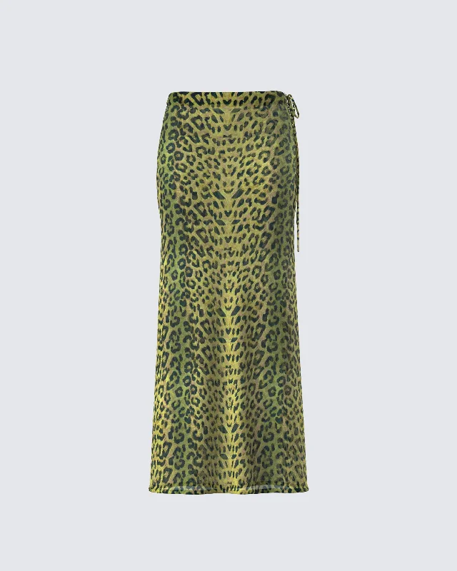 trendy high waisted pencil skirts -Calista Lime Leopard Maxi Skirt