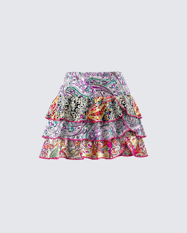 elegant satin wrap skirts -Raisa Paisley Tiered Micro Mini Skirt