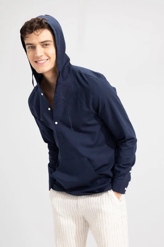 Painted Hoodie -Brezee Linen Navy Hoodie Shirt