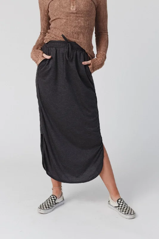 chic leather maxi skirts -The Nest So Comfy Drawstring Maxi Skirt - Charcoal