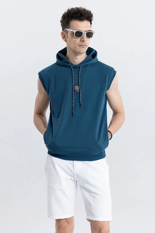 Goth Hoodie -Logotype Blue Sleeveless Hoodie