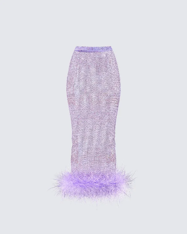 stretchy pencil skirts -Ophira Lavender Rhinestone Feather Trim Skirt