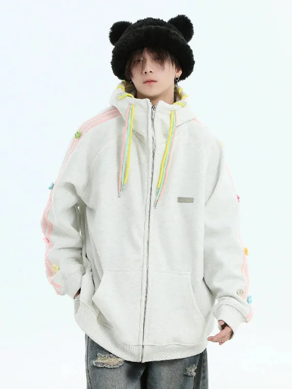 Mohair Hoodie -Multi-Color-Drawstring Zip-Up Hoodie