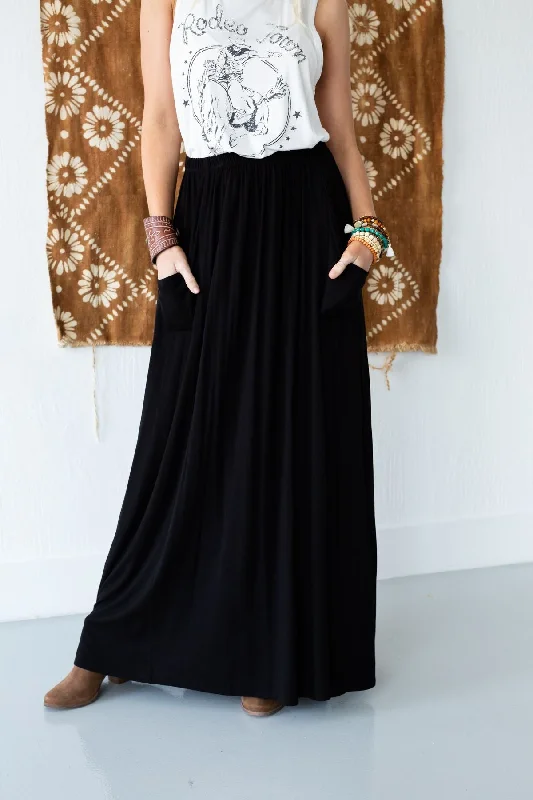 soft cotton wrap skirts -The Perfect Pocketed Maxi Skirt - Black