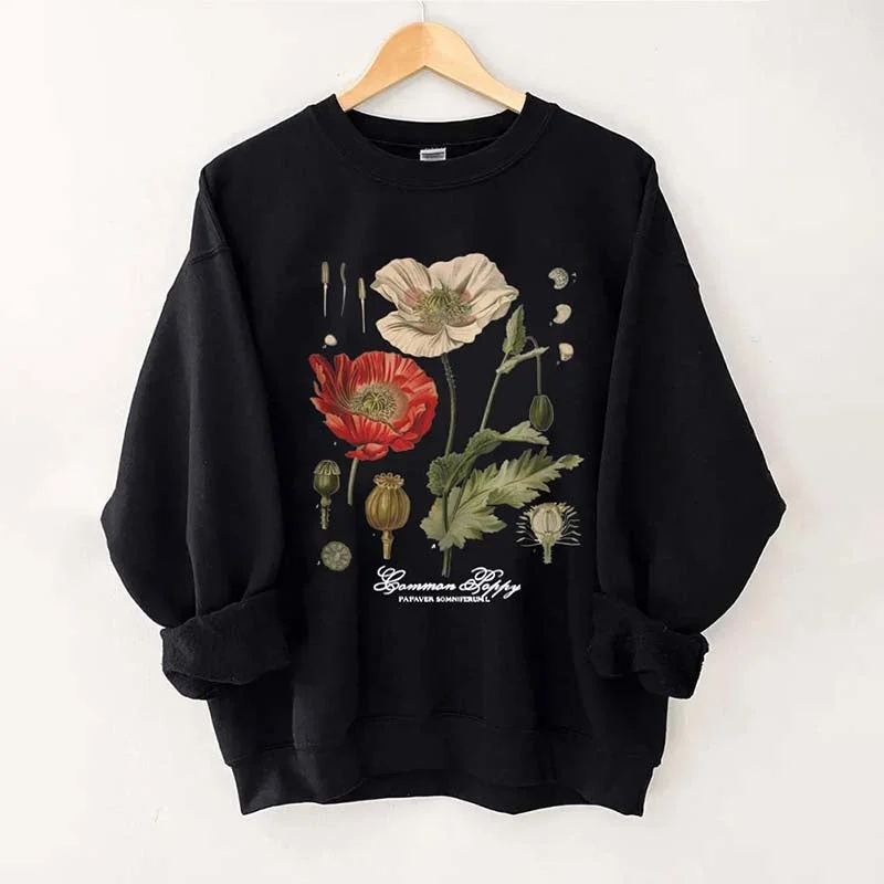 Basic Sweatshirt -Vintage Poppy Flowers Sweatshirt