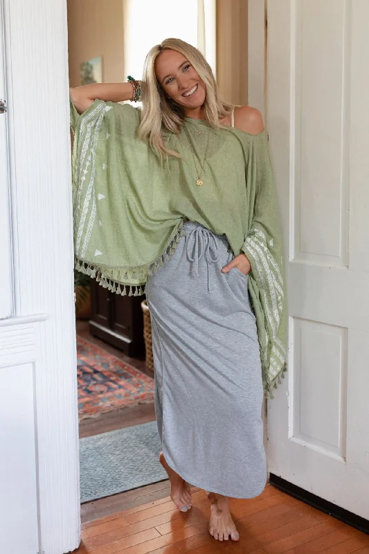 lightweight cotton mini skirts -The Nest So Comfy Drawstring Maxi Skirt - Heather Gray