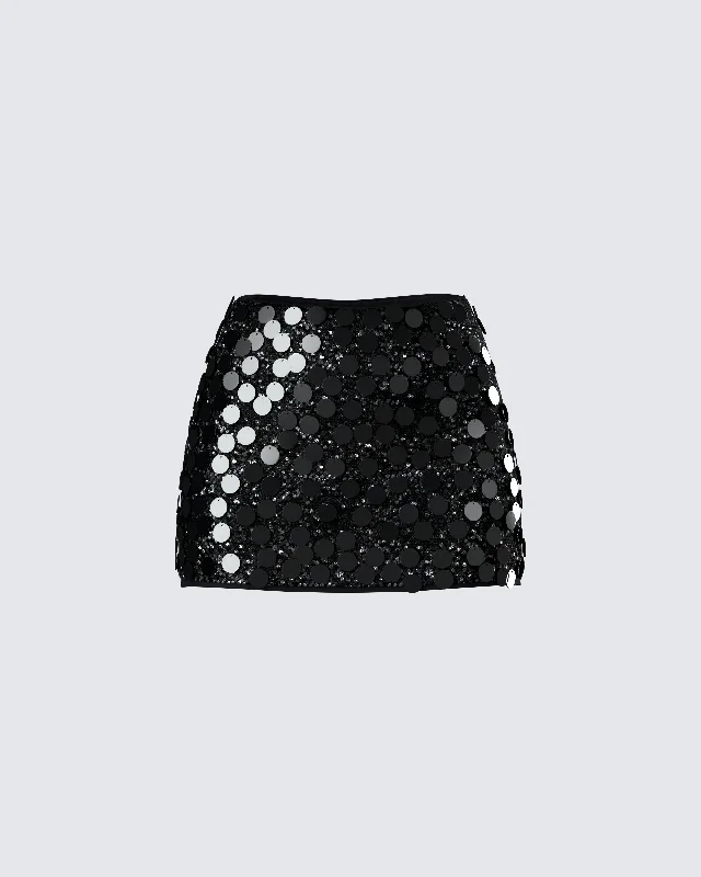 cozy knit denim skirts -Philo Black Sequin Mini Skirt