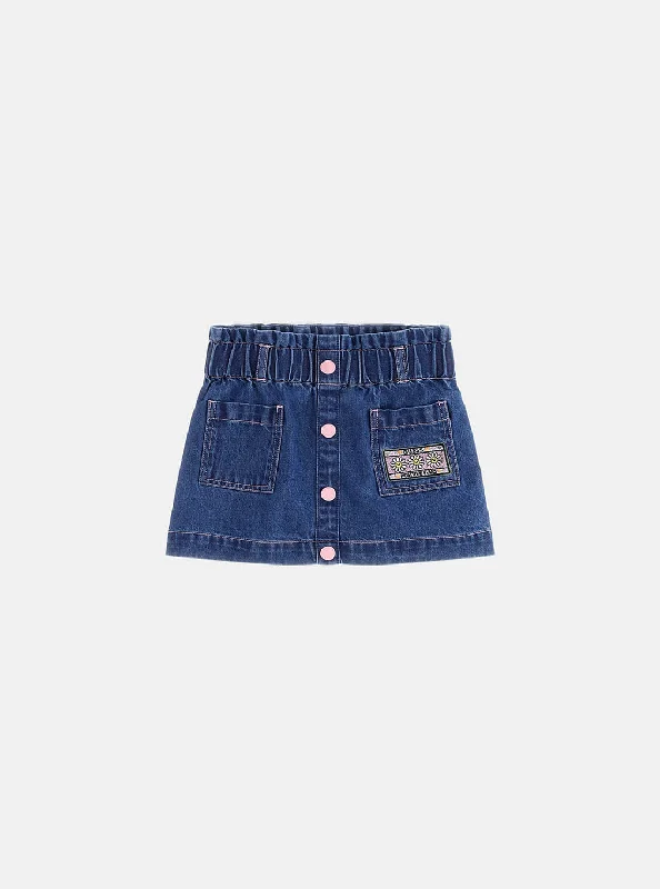 premium wool denim skirts -Blue Denim Flower Mini Skirt (2-7)