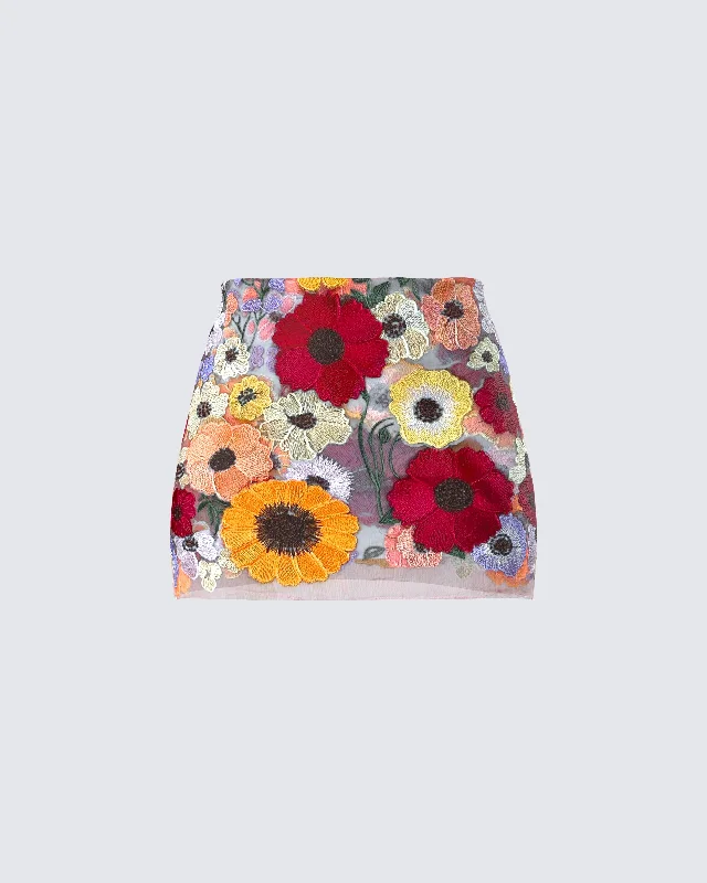 bold floral denim skirts -Addie Flower Mini Skirt