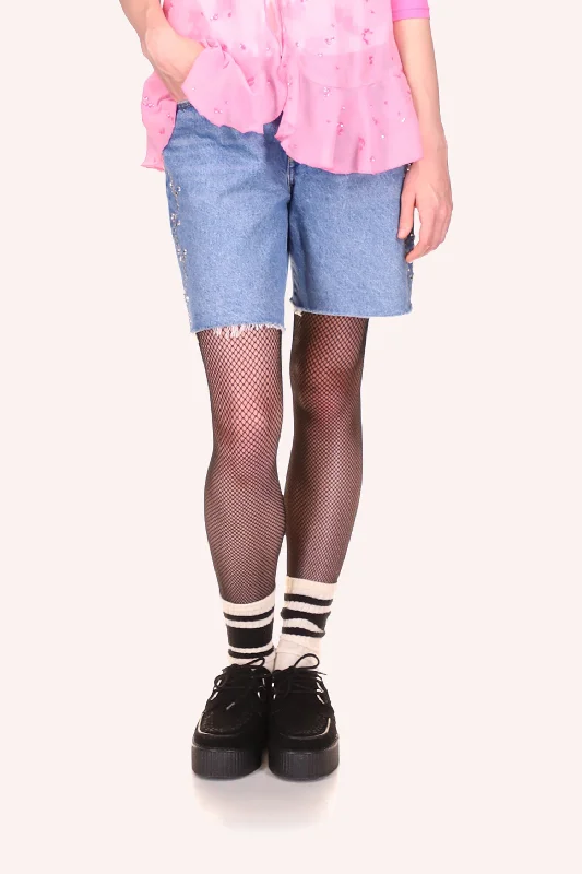 relaxed weekend athletic shorts -Embroidered Denim Shorts