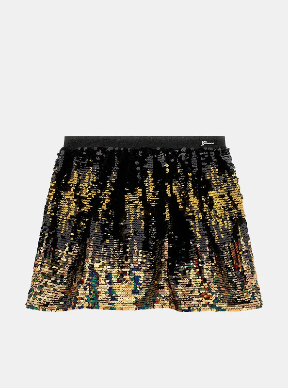 modern straight denim skirts -Black Sequins Midi Skirt