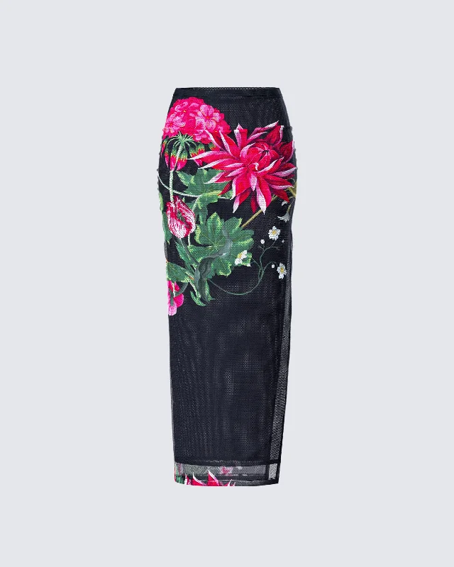 trendy ruffled skirts -Eldora Floral Print Maxi Skirt