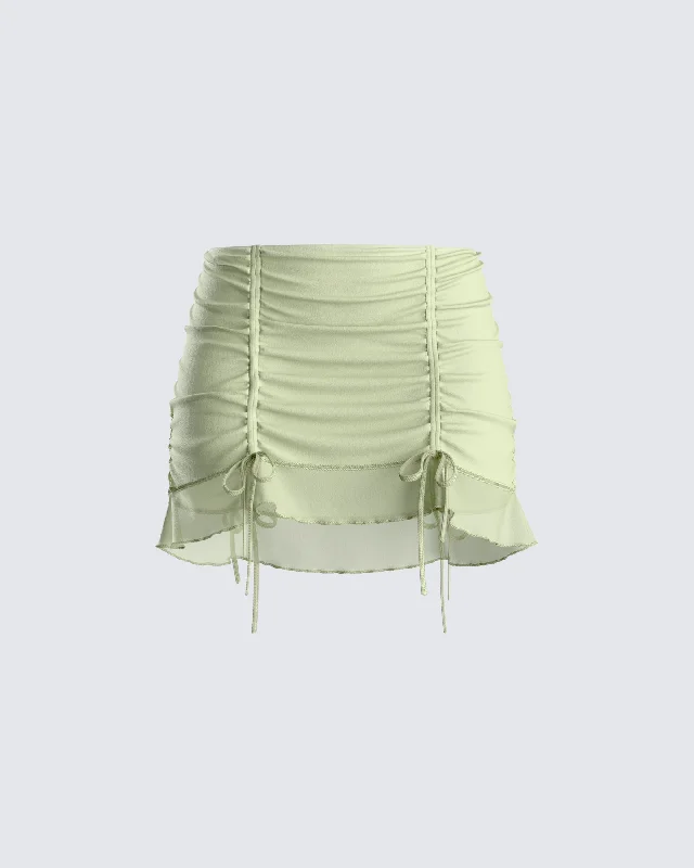 warm winter midi skirts -Jolie Olive Mesh Ruched Mini Skirt