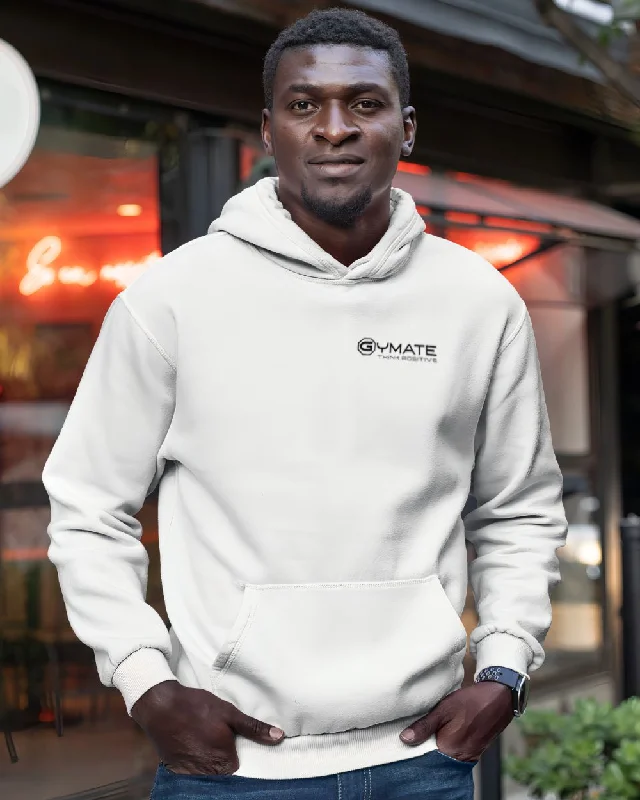 Cool Hoodie -Mens Popular Hoodies chest logo 'Think Positive' [white]