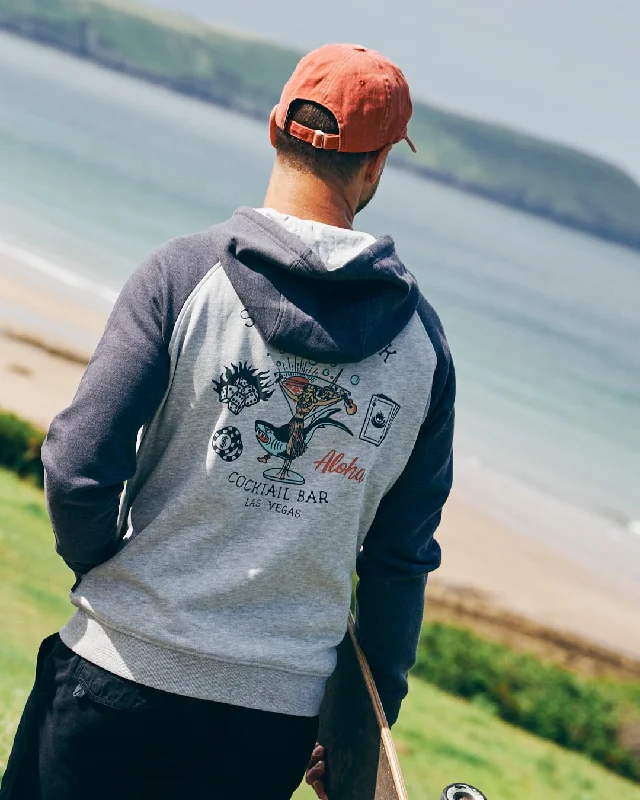 Ocean Print Sweatshirt -Vegas Cocktail - Mens Raglan Zip Hoodie - Grey