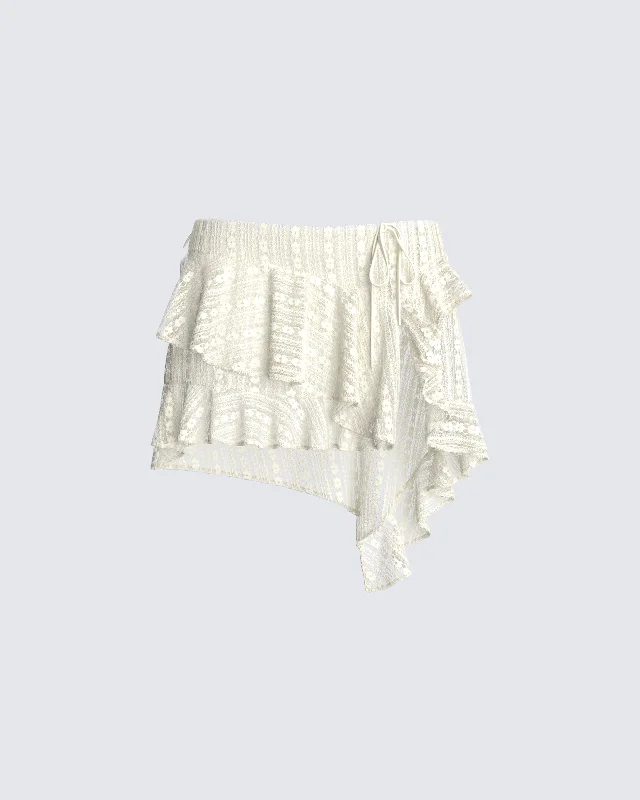 comfy jersey mini skirts -Maeve Ivory Lace Mini Skirt